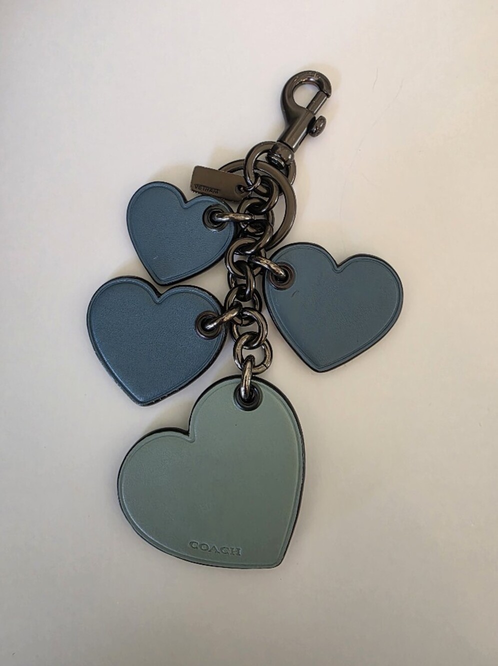 Coach Heart Motif Leather Bag Charm Key Fob Blue Studded Glitter Hard To Find - Picture 3 of 14